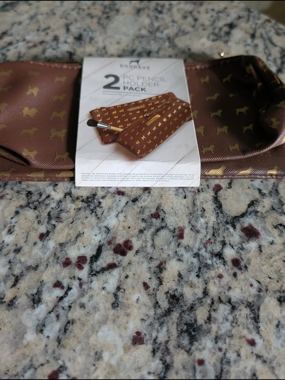 Brown Gold Dog Print Pencil Case - 2-Pack